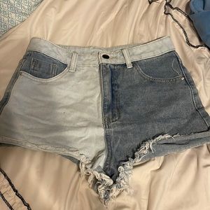 colorblock jean shorts